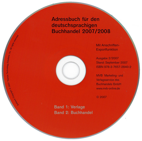 Adressbuch f&uuml;r den deutschsprachigen Buchhandel 2007/2008 / CD-ROM mit Anschriften-Exportfunktion