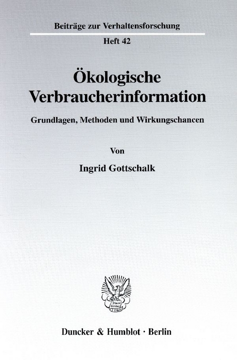 &Ouml;kologische Verbraucherinformation. - Ingrid Gottschalk