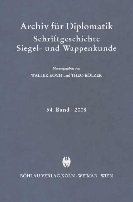 Archiv f&uuml;r Diplomatik, Schriftgeschichte, Siegel- und Wappenkunde 54 (2008) - 