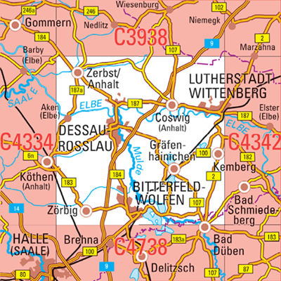 C4338 Dessau-Ro&szlig;lau Topographische Karte 1 : 100 000