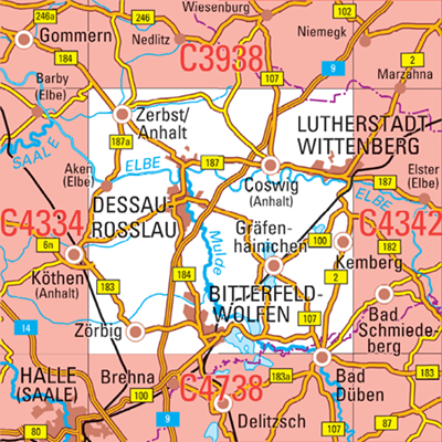 C4338 Dessau-Roßlau Topographische Karte 1 : 100 000