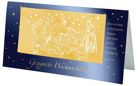 Gru&szlig;karte 'Gesegnete Weihnachten' mit Messingwindlicht