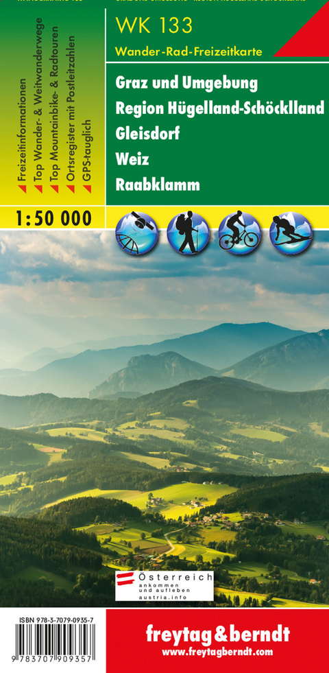 WK 133 Graz und Umgebung - Region H&uuml;gelland-Sch&ouml;cklland - Gleisdorf - Weiz - Raabklamm, Wanderkarte 1:50.000 - 