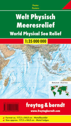 Welt physisch Meeresrelief, 1:35 Mill., Poster metallbest&auml;bt - 