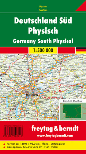 Deutschland S&uuml;d physisch, 1:500.000, Poster - 