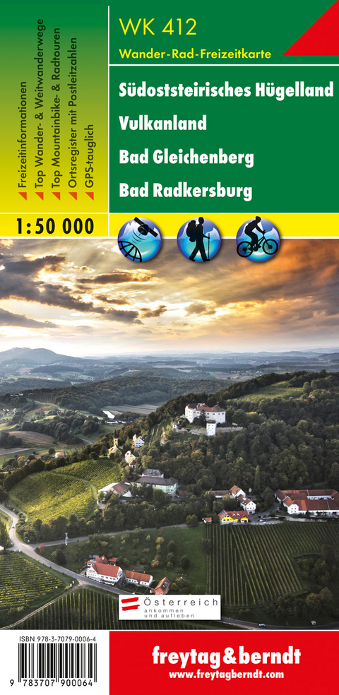 WK 412 S&uuml;doststeirisches H&uuml;gelland - Vulkanland - Bad Gleichenberg - Bad Radkersburg, Wanderkarte 1:50.000