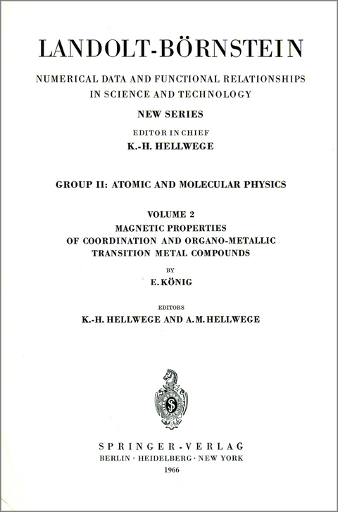 Magnetic Properties of Coordination and Organometallic Transition Metal Compounds / Magnetische Eigenschaften der Koordinations- und metallorganischen Verbindungen der &Uuml;bergangselemente - E. K&ouml;nig