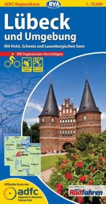 ADFC-Regionalkarte L&uuml;beck und Umgebung mit Tagestouren-Vorschl&auml;gen, 1:75.000, rei&szlig;- und wetterfest, GPS-Tracks Download