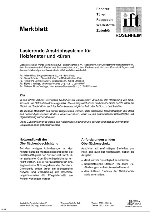 Merkblatt - Lasierende Anstrichsysteme f&uuml;r Holzfenster und -t&uuml;ren -  ift Rosenheim GmbH