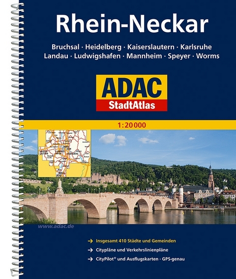 ADAC StadtAtlas Rhein-Neckar mit Bruchsal, Heidelberg, Kaiserslautern, Karlsruhe