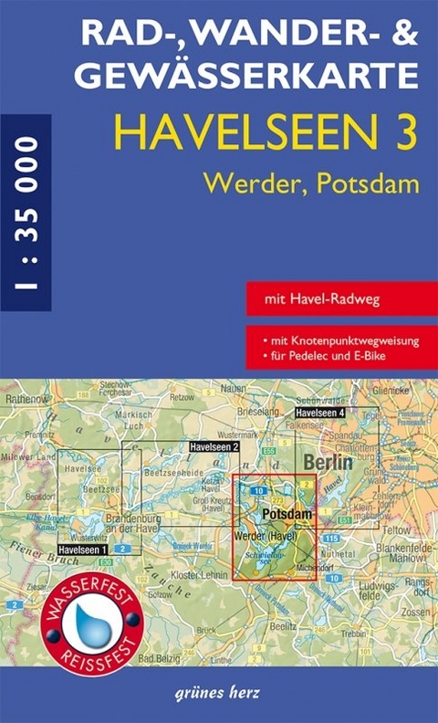 Rad-, Wander- und Gew&auml;sserkarte Havelseen 3: Werder, Potsdam