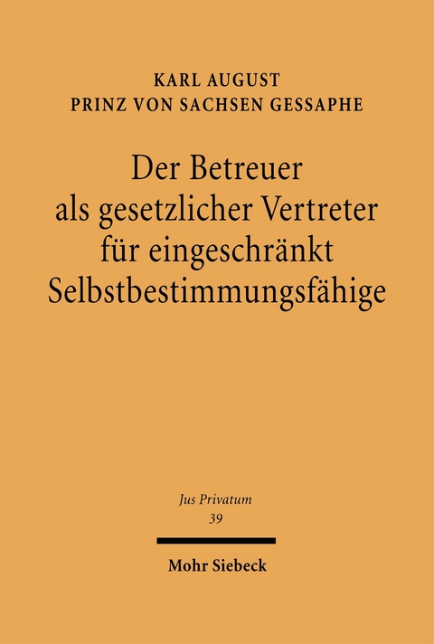 Der Betreuer als gesetzlicher Vertreter f&uuml;r eingeschr&auml;nkt Selbstbestimmungsf&auml;hige - Karl A. von Sachsen Gessaphe