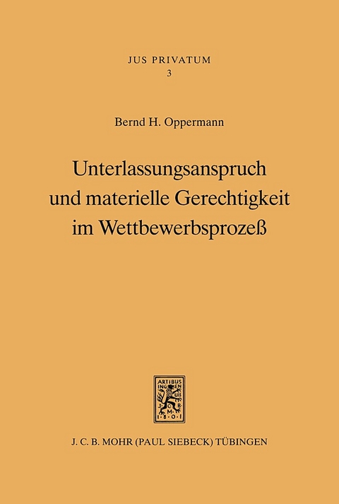 Unterlassungsanspruch und materielle Gerechtigkeit im Wettbewerbsproze&szlig; - Bernd H. Oppermann