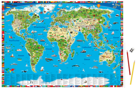 Erlebniskarte &bdquo;Illustrierte Weltkarte&ldquo; &ndash; Schreibtischunterlage - Doris Sch&ouml;nhoff, Dirk Kr&uuml;ger