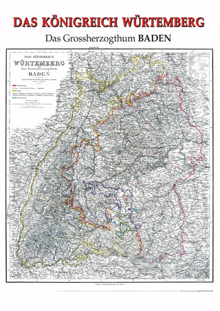 Historische Karte: Königreich WÜRTTEMBERG sowie Großherzogtum Baden. 1864 (plano)