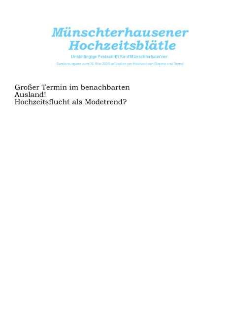 M&uuml;nschterhausener Hochzeitsbl&auml;tle - Alexander Hoess, Robert Mayer-Scholz, Sandra Feda, Margit Hoess