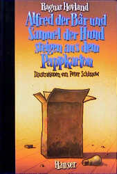 Alfred der B&auml;r und Samuel der Hund steigen aus dem Pappkarton - Ragnar Hovland
