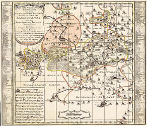 Historische Karte: Amt Langensalza, Erbschaft Treffurt, Vogtei Dorla, Amt Ebeleben, Stadt Mühlhausen 1757