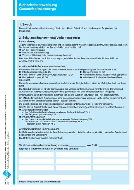 Formularmappe  - Arbeitsschutz im Gesundheitswesen
