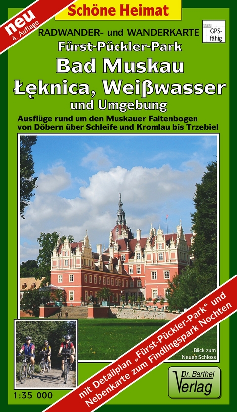 Radwander- und Wanderkarte F&uuml;rst-P&uuml;ckler-Park, Bad Muskau, Łęknica, Wei&szlig;wasser und Umgebung