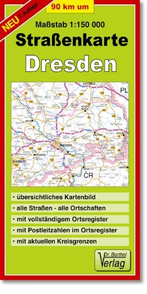 Straßenkarte 90 km um Dresden