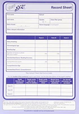 New Salford Sentence Reading Test: Record Sheet Pk10 - Colin McCarty, Marie Lallaway