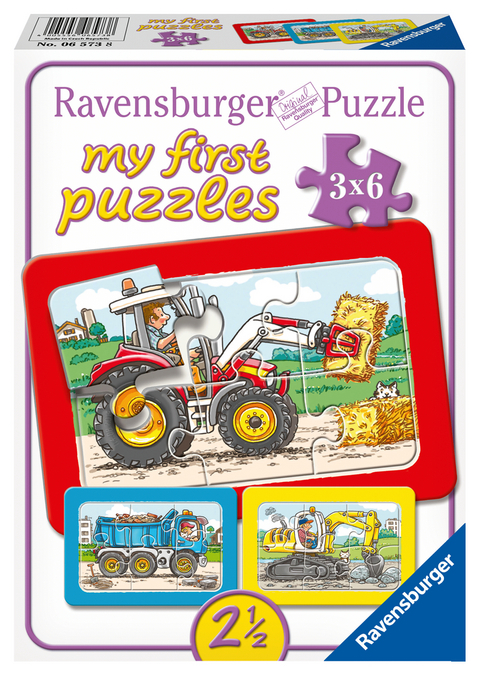 Ravensburger Kinderpuzzle - 06573 Bagger, Traktor und Kipplader - my first puzzle mit 3x6 Teilen - Puzzle f&uuml;r Kinder ab 2,5 Jahren