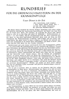 Mitteilungen des Verbandes kath. Kranken- und Pflegeanstalten Deutschlands an seine Mitglieder 1941,1 - 1944,11 /Rundbrief für die Ordensschwestern in der Krankenpflege 1944-1946, Nov.  /Werkblatt für die katholischen Krankenhäuser und Krankenpflegekräfte, Freiburg, Br. 1947,(1) - 1948,4 /Ungezählte Beilage: Mitteilungen der TBC-Hilfe