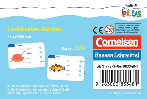 Englisch plus - Lehrmittel Grundschule - Lochkasten - Kartens&auml;tze / 3./4. Schuljahr - Erste W&ouml;rter