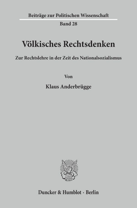 V&ouml;lkisches Rechtsdenken. - Klaus Anderbr&uuml;gge