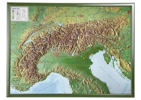 Alpen, Reliefkarte, Groß, mit Holzrahmen. Alps - André Markgraf, Mario Engelhardt