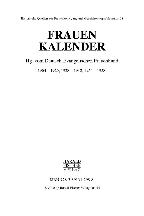 Frauenkalender 1904&ndash;1920, 1928&ndash;1942, 1954&ndash;1958 - 