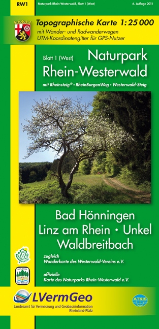 Naturpark Rhein-Westerwald/Blatt 1 (West) - Bad H&ouml;nningen, Linz am Rhein, Unkel, Waldbreitbach (WR) -  Landesamt f&uuml;r Vermessung und Geobasisinformation Rheinland-Pfalz