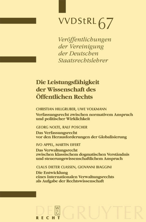 Die Leistungsf&auml;higkeit der Wissenschaft des &Ouml;ffentlichen Rechts - Christian Hillgruber, Uwe Volkmann, Georg Nolte, Ralf Poscher,  Et Al.