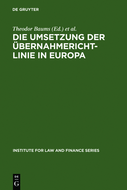 Die Umsetzung der &Uuml;bernahmerichtlinie in Europa - 