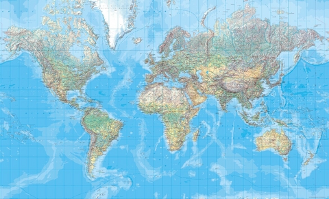 K&uuml;mmerly+Frey Weltkarte physikalisch Poster 1:20 Mio.