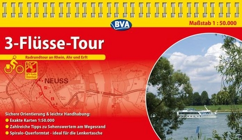 Kompakt-Spiralo BVA 3-Fl&uuml;sse-Tour Radrundtour an Rhein, Ahr und Erft Radwanderkarte 1:50.000