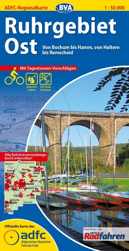 ADFC-Regionalkarte Ruhrgebiet Ost mit Tagestouren-Vorschl&auml;gen, 1:50.000, rei&szlig;- und wetterfest, GPS-Tracks Download