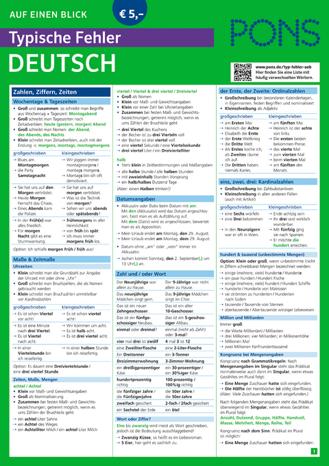 PONS Typische Fehler auf einen Blick Deutsch