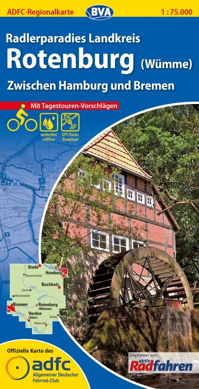 ADFC-Regionalkarte Radlerparadies Landkreis Rotenburg (W&uuml;mme), 1:75.000, mit Tagestourenvorschl&auml;gen, rei&szlig;- und wetterfest, E-Bike-geeignet, GPS-Tracks Download