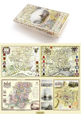 Hampshire 1610 – 1836 – Fold Up Map that features a collection of Four Historic Maps, John Speed’s County Map 1611, Johan Blaeu’s County Map of 1648, Thomas Moules County Map of 1836 and a Plan of Winchester 1805 by Cole and Roper. The maps also feature three historic views from the 1840’s, Gosport, Men of War at Spithead and The Saluting Platform at Portsmouth.