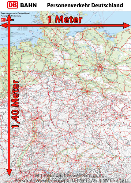 Deutsche Bahn / DB Netz: Offizielle Eisenbahn Personenverkehrskarte Deutschland 2015 im XXL Format.