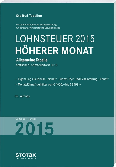 Tabelle, Lohnsteuer 2015 H&ouml;herer Monat