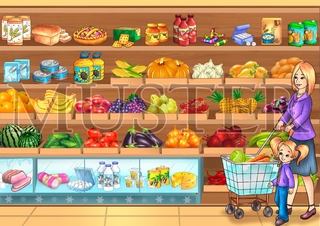 Mutter und Tochter kaufen im Supermarket ein