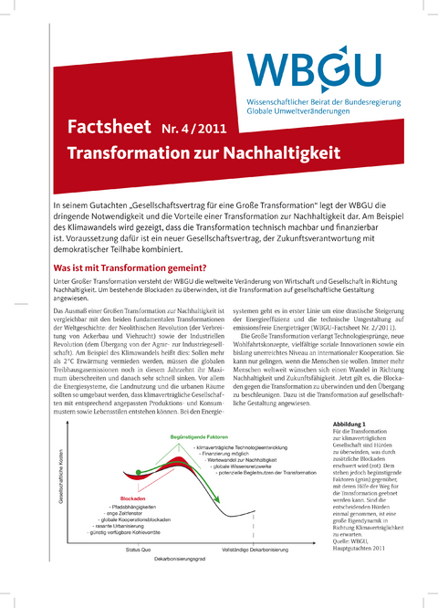 Transformation zur Nachhaltigkeit - WBGU Wissenschaftlicher Beirat der Bundesregierung Globale Umweltver&auml;nderungen