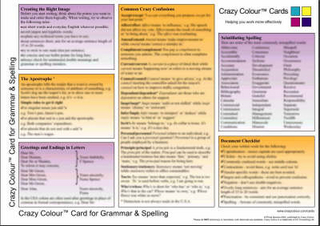 Crazy Colour Quick Reference Card for Grammar & Spelling