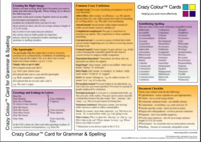 Crazy Colour Quick Reference Card for Grammar & Spelling - Scott Spence