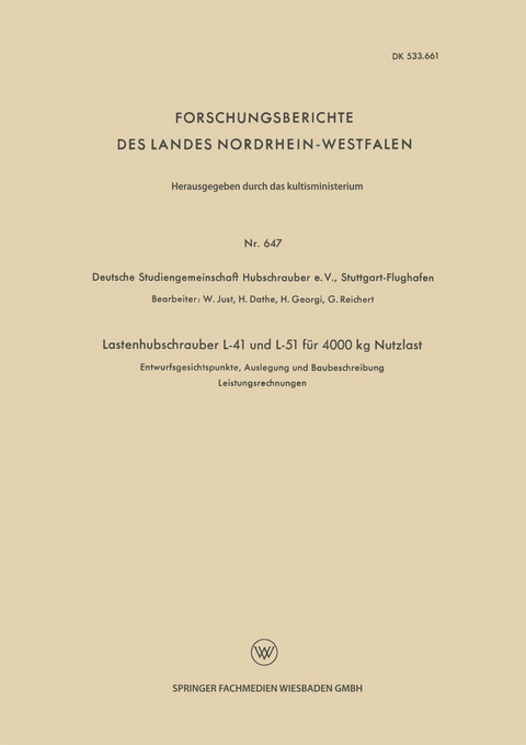 Lastenhubschrauber L-41 und L-51 für 4000 kg Nutzlast - W. Just, H. Dathe, H. Georgi, G. Reichert