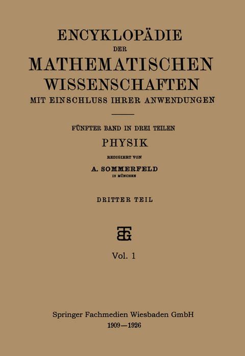 Encyklop&auml;die der Mathematischen Wissenschaften mit Einschluss ihrer Anwendungen - A. Sommerfeld