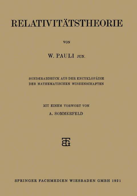 Relativit&auml;tstheorie - W. Pauli